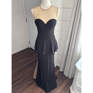 Jovani Dress‎ Womens 4 Black Nude Sheer Illusion Gown Formal Peplum Evening Maxi
